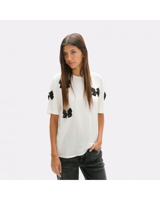 Lola Casademunt Positioned Bows White T-shirt Μπλούζα