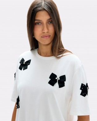 Lola Casademunt Positioned Bows White T-shirt Μπλούζα