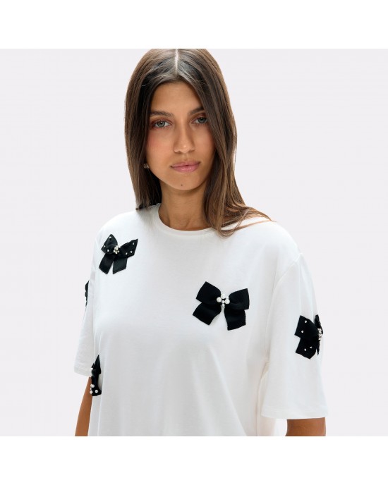 Lola Casademunt Positioned Bows White T-shirt Μπλούζα