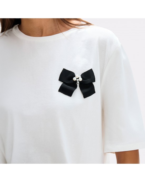 Lola Casademunt Positioned Bows White T-shirt Μπλούζα