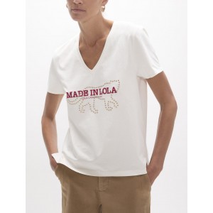Lola Casademunt V-Neck Embroidered T-shirt White Μπλούζα