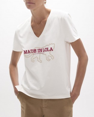 Lola Casademunt V-Neck Embroidered T-shirt White Μπλούζα