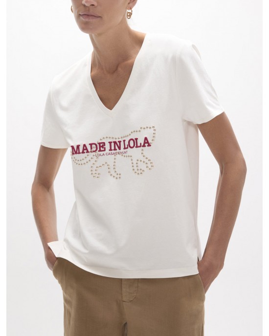 Lola Casademunt V-Neck Embroidered T-shirt White Μπλούζα