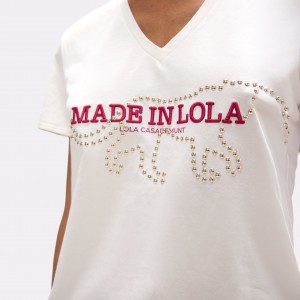 Lola Casademunt V-Neck Embroidered T-shirt White Μπλούζα