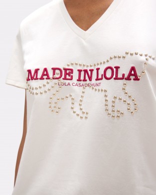 Lola Casademunt V-Neck Embroidered T-shirt White Μπλούζα