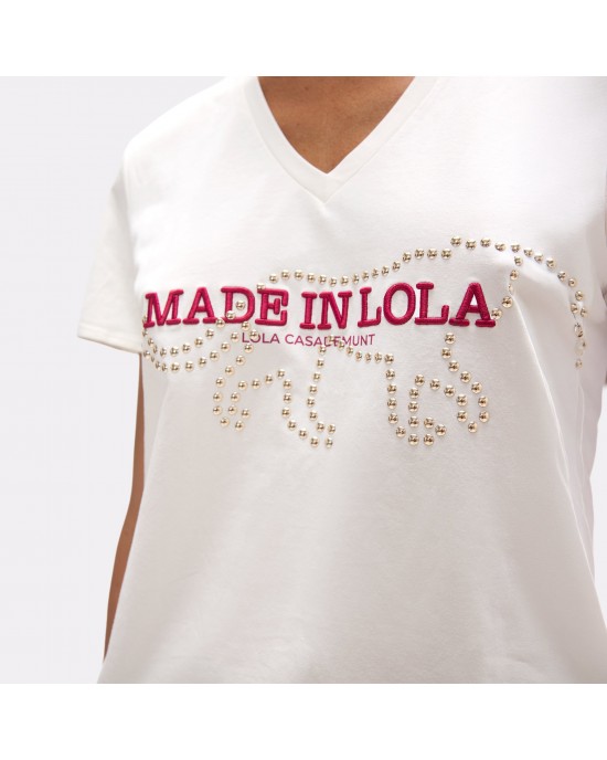 Lola Casademunt V-Neck Embroidered T-shirt White Μπλούζα