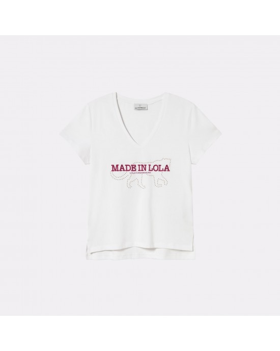 Lola Casademunt V-Neck Embroidered T-shirt White Μπλούζα