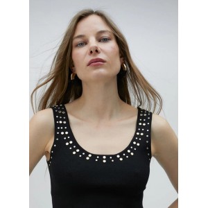 Lola Casademunt Knit Top With Rhinestones Black Μπλούζα