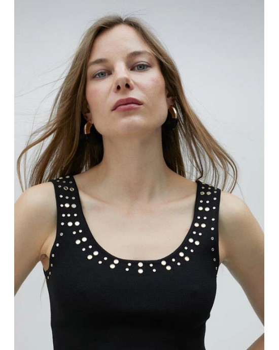 Lola Casademunt Knit Top With Rhinestones Black Μπλούζα
