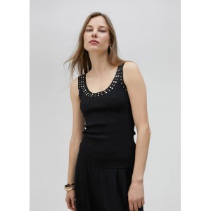 Lola Casademunt Knit Top With Rhinestones Black Μπλούζα