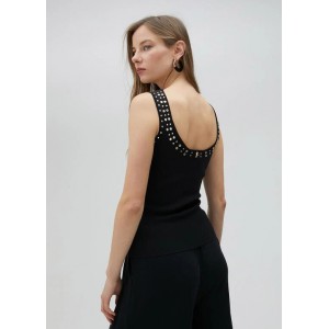 Lola Casademunt Knit Top With Rhinestones Black Μπλούζα