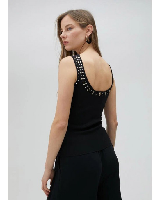 Lola Casademunt Knit Top With Rhinestones Black Μπλούζα