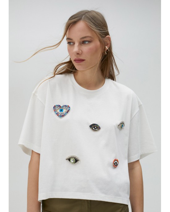 Lola Casademunt Beaded T-Shirt White Μπλούζα