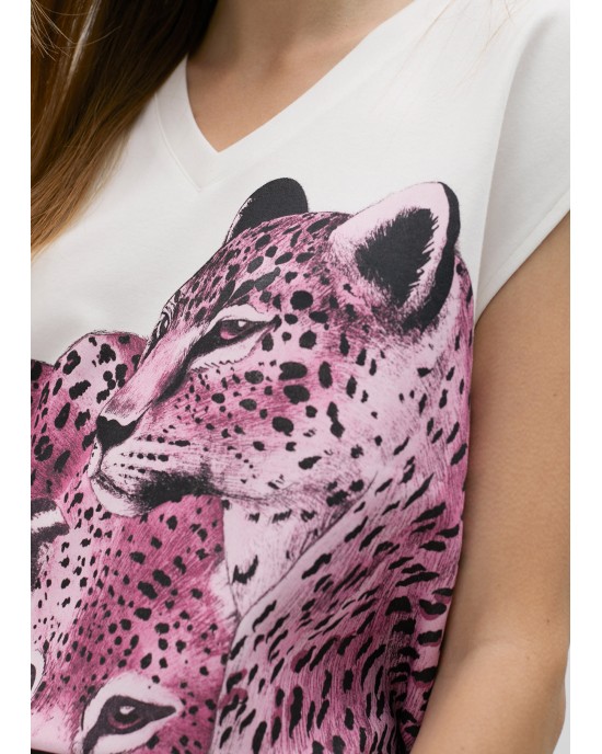 Lola Casademunt Leopard Print T-shirt White Μπλούζα