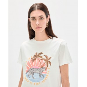 Lola Casademunt Animal Print T-Shirt Palm Trees White Μπλούζα