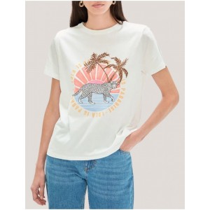 Lola Casademunt Animal Print T-Shirt Palm Trees White Μπλούζα