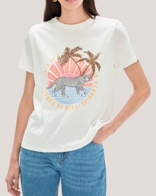 Lola Casademunt Animal Print T-Shirt Palm Trees White Μπλούζα