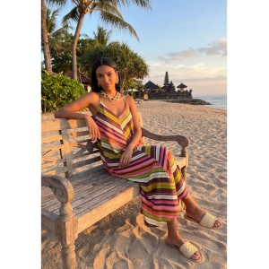 Lola Casademunt Satin Strappy With Multicolor Stripes Φόρεμα