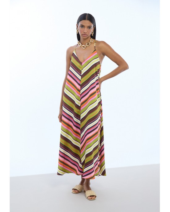 Lola Casademunt Satin Strappy With Multicolor Stripes Φόρεμα