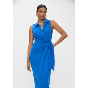 Lola Casademunt Linen With Shirt Collar & Side Knot Blue Φόρεμα