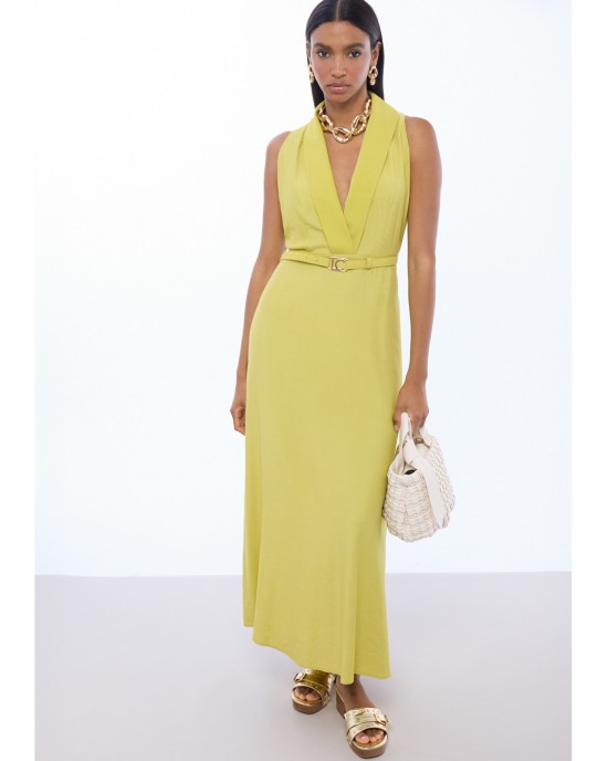 Lola Casademunt V-neck With Buckle Waist Lime Green Φόρεμα