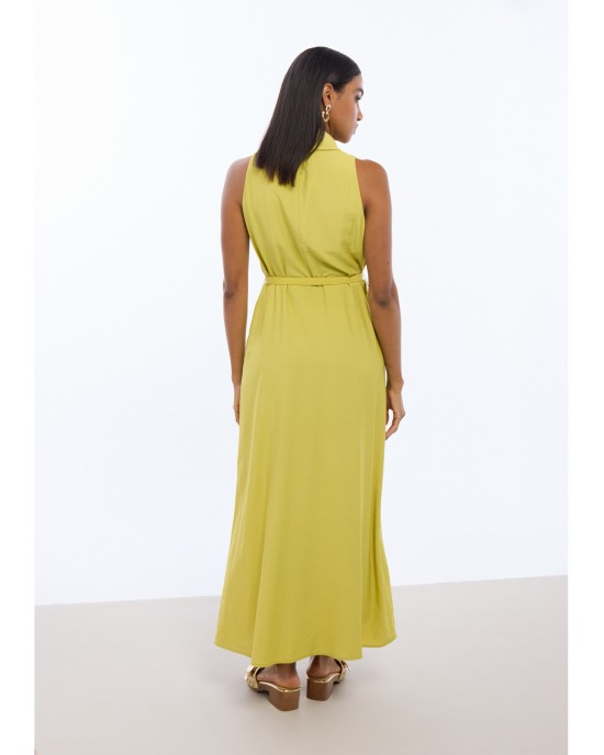 Lola Casademunt V-neck With Buckle Waist Lime Green Φόρεμα