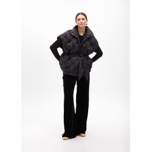 Lola Casademunt Braided Padded Vest With Belt Black Παλτό Lola Casademunt Braided Padded Vest With Belt Black Παλτό