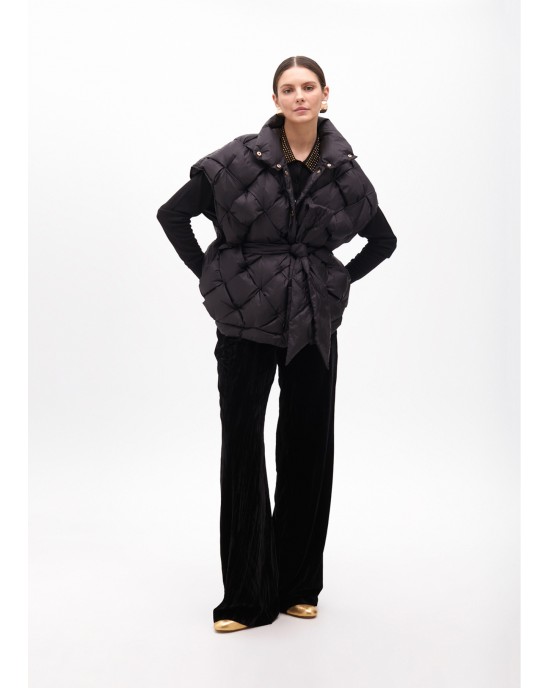 Lola Casademunt Braided Padded Vest With Belt Black Παλτό Lola Casademunt Braided Padded Vest With Belt Black Παλτό