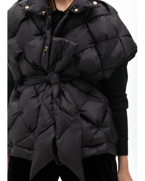 Lola Casademunt Braided Padded Vest With Belt Black Παλτό Lola Casademunt Braided Padded Vest With Belt Black Παλτό