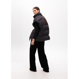 Lola Casademunt Braided Padded Vest With Belt Black Παλτό Lola Casademunt Braided Padded Vest With Belt Black Παλτό