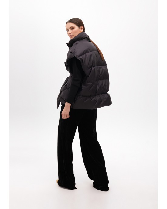 Lola Casademunt Braided Padded Vest With Belt Black Παλτό Lola Casademunt Braided Padded Vest With Belt Black Παλτό