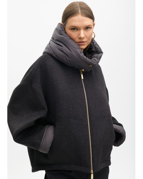 Lola Casademunt Two-Material With Hood Grey Short Παλτό Lola Casademunt Two-Material With Hood Grey Short Παλτό