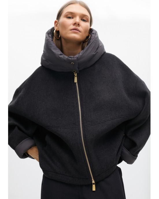 Lola Casademunt Two-Material With Hood Grey Short Παλτό Lola Casademunt Two-Material With Hood Grey Short Παλτό