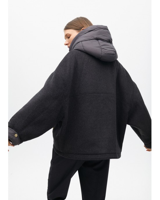 Lola Casademunt Two-Material With Hood Grey Short Παλτό Lola Casademunt Two-Material With Hood Grey Short Παλτό