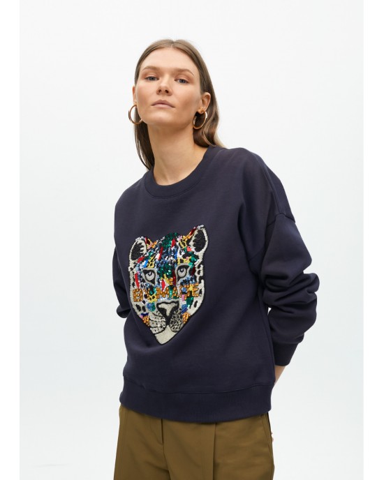 Lola Casademunt Animal Embellished Navy Πουλόβερ Lola Casademunt Animal Embellished Navy Πουλόβερ