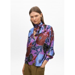 Lola Casademunt Floral Print Tie-Neck Lila Μπλούζα