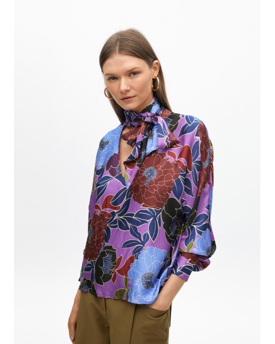 Lola Casademunt Floral Print Tie-Neck Lila Μπλούζα Lola Casademunt Floral Print Tie-Neck Lila Μπλούζα