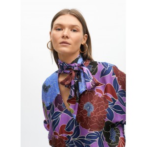 Lola Casademunt Floral Print Tie-Neck Lila Μπλούζα