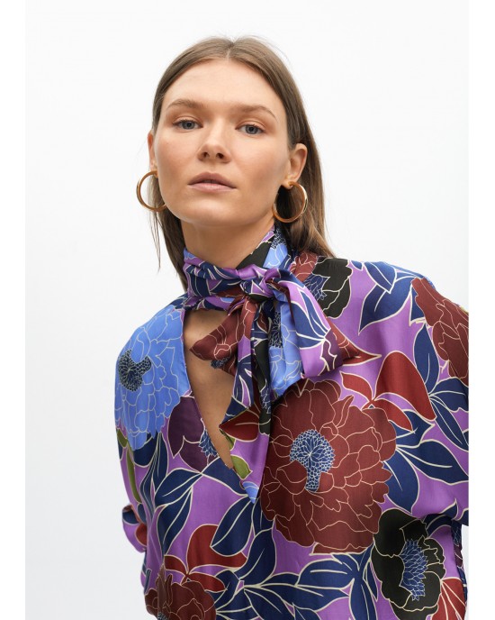 Lola Casademunt Floral Print Tie-Neck Lila Μπλούζα Lola Casademunt Floral Print Tie-Neck Lila Μπλούζα