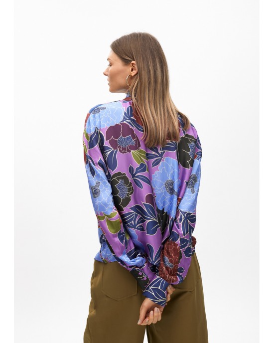 Lola Casademunt Floral Print Tie-Neck Lila Μπλούζα Lola Casademunt Floral Print Tie-Neck Lila Μπλούζα