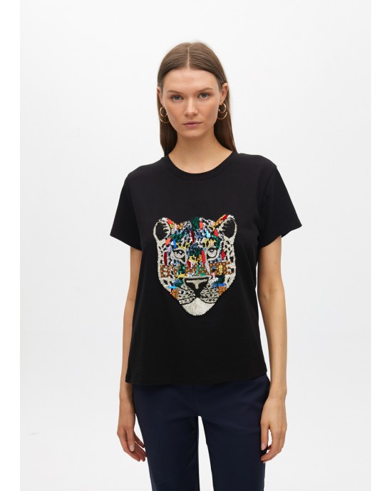 Lola Casademunt Embellished Animal T-Shirt Black Μπλούζα Lola Casademunt Embellished Animal T-Shirt Black Μπλούζα