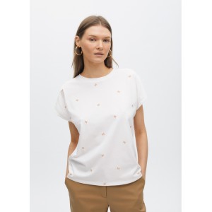 Lola Casademunt Dropped Sleeve T-Shirt With Embroidery White Μπλούζα