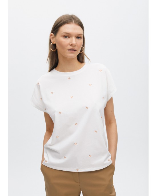 Lola Casademunt Dropped Sleeve T-Shirt With Embroidery White Μπλούζα Lola Casademunt Dropped Sleeve T-Shirt With Embroidery White Μπλούζα