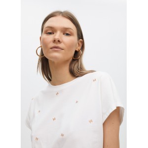 Lola Casademunt Dropped Sleeve T-Shirt With Embroidery White Μπλούζα