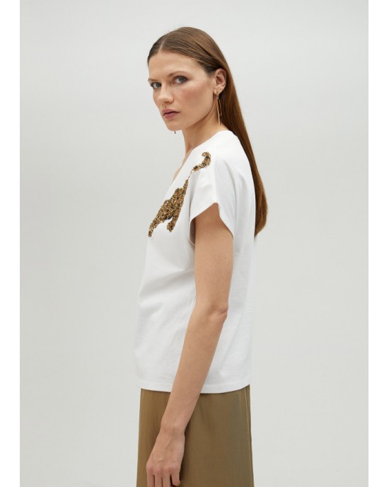 Lola Casademunt T-Shirt With Rhinestone Tigers White Μπλούζα