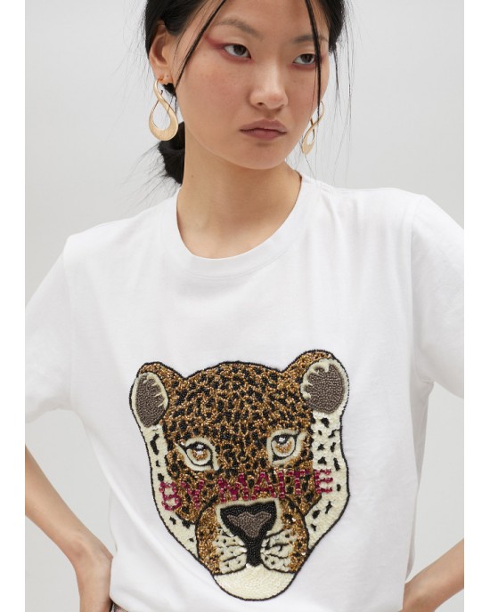 Lola Casademunt Lion T-Shirt With Rhinestones Μπλούζα