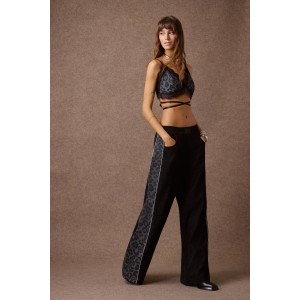 Mamoush Alma Black/Animal Print Wide-Leg Παντελόνι