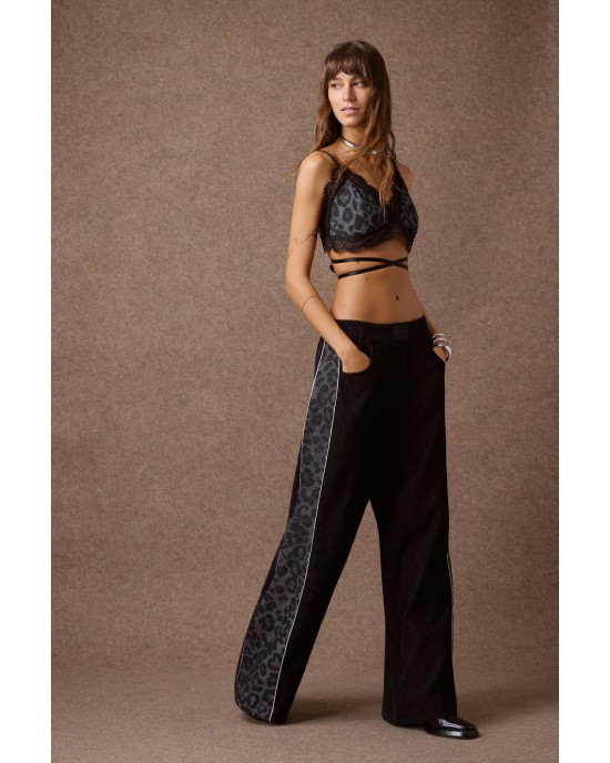 Mamoush Alma Black/Animal Print Wide-Leg Παντελόνι