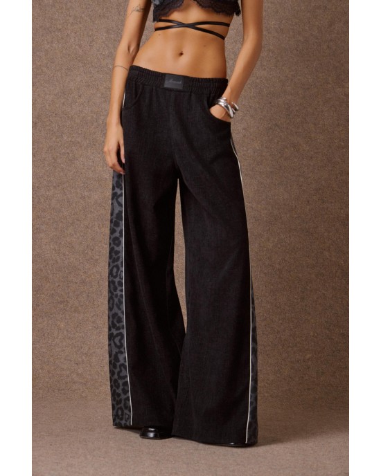 Mamoush Alma Black/Animal Print Wide-Leg Παντελόνι