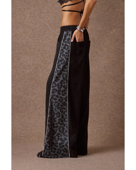 Mamoush Alma Black/Animal Print Wide-Leg Παντελόνι